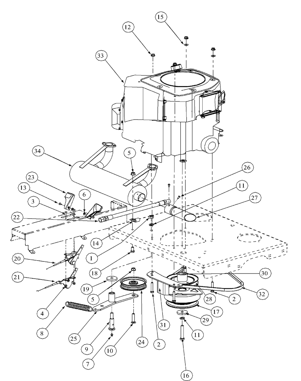 Kohler Engine Assembly Diagram and Parts List for M54-KH 53BB5B8W750-25-HP Cub Cadet Lawn Tractor